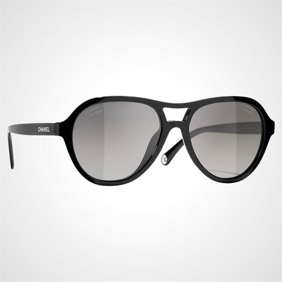 New CHANEL Sunglasses Black Polarized Lens Pilot Aviator 55mm